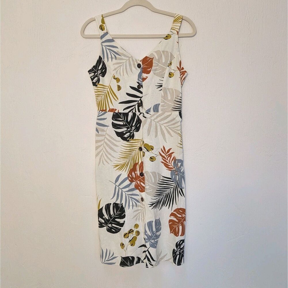 Monteau Los Angeles Women’s XS Linen Blend Tropical Button Front Midi Dress